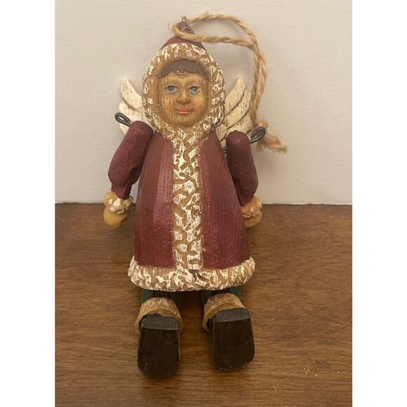 folk art Christmas angel ornament wood look - Picture 3 of 6
